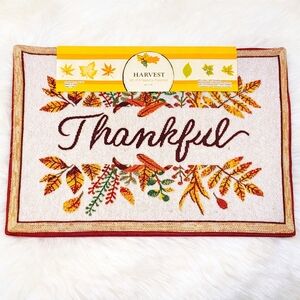 Harvest Tapestry Holiday Placemats "Thankful" Set of 4 Reversible